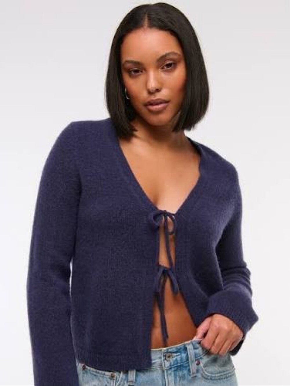 Abercrombie & Fitch Sweater Cardigan Tie Front Navy Blue V-neck Wool Small NWT